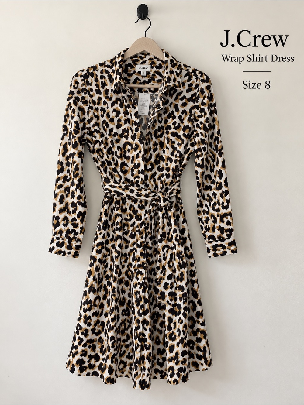 J. Crew Leopard Print Wrap Shirt Dress with Tye Wrap Beige, Black and Brown ❤️